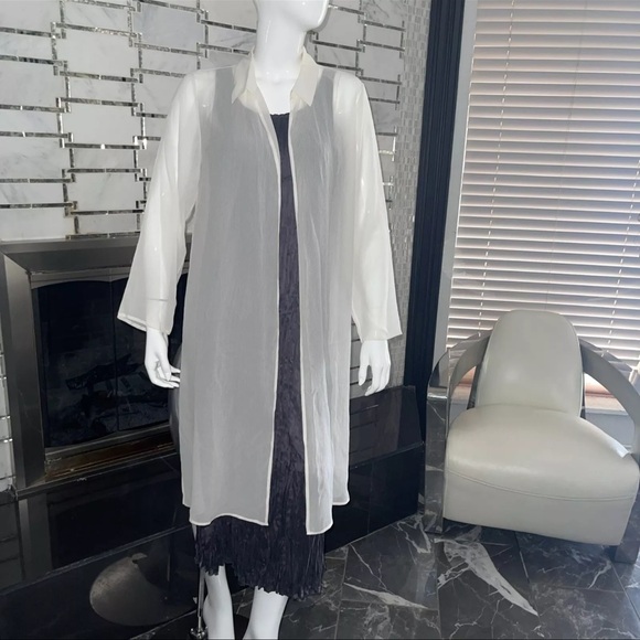 Eileen Fisher Bone Sheer  Open Front Silk Open  Long Jacket NWT - Picture 2 of 14